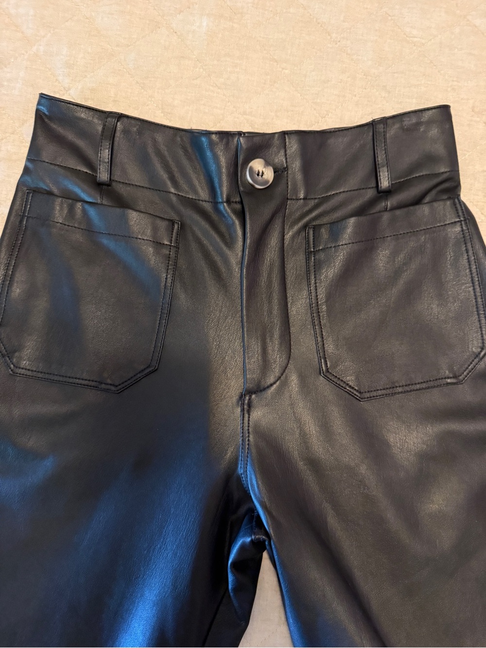 Maeve by Anthropologie Black Faux-Leather Wide-Leg Colette Pants Size 27P - Picture 3 of 6